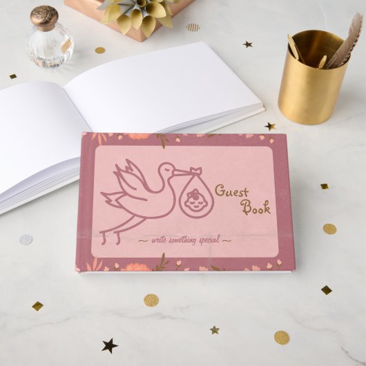 ストーク運のベビー赤ちゃんシャワー ゲストブック (正面見開き)