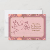 ストーク運のベビー赤ちゃんシャワー サンキューカード (正面)