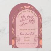 ストーク運のベビー赤ちゃんシャワー 招待状 (正面/裏面)