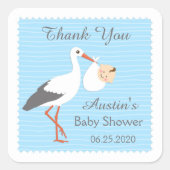 ストーク運の可愛い男の赤ちゃんありがとうステッカー スクエアシール (正面)