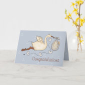 ストーク運の男の赤ちゃんグリーティングカード カード (黄色い花)