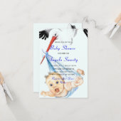 ストーク運の男の赤ちゃんシャワー招待状-おもしろい カード (正面/裏面インサイチュ)