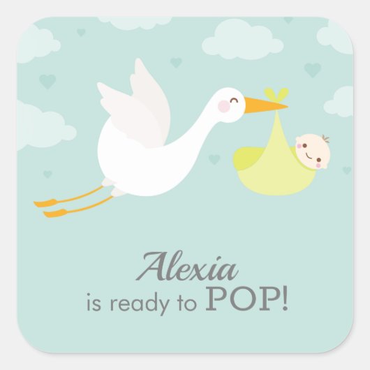 ストーク雲ユニセックス黄色バンドル赤ちゃんシャワー スクエアシール (正面)