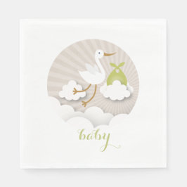 ストーク+クラウドニュートラルグリーンベビーシャワーナプキンズ スタンダードランチョンナプキン