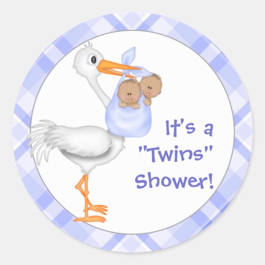 ストーク&ツインボーイズ（ダークスキン）赤ちゃんシャワー ラウンドシール (正面)