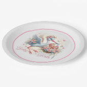 ストーク、ベビーガール、フラワーとツイン・ガールだ ペーパープレート (アングル)