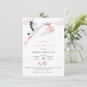 ストーク |水彩ベビーガールシャワー 招待状 (スタンド正面)