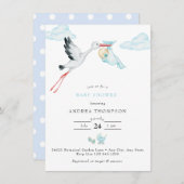 ストーク |水彩男の赤ちゃんシャワー 招待状 (正面/裏面)