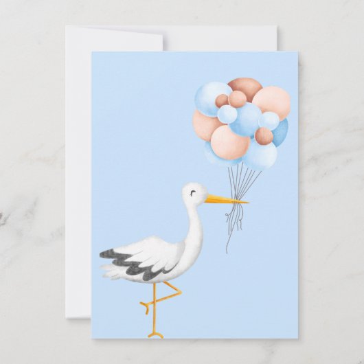 ストーク |水彩男の赤ちゃんシャワー 招待状 (裏面)