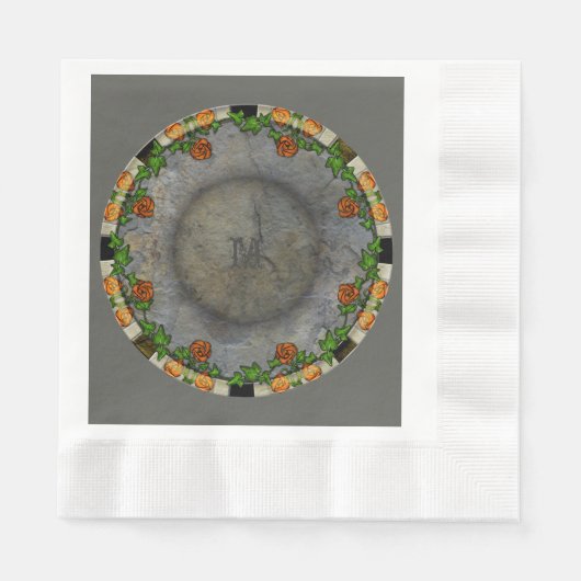ストーニーブルックガーデンモノグラムの- 縁ありランチョンナプキン (正面)