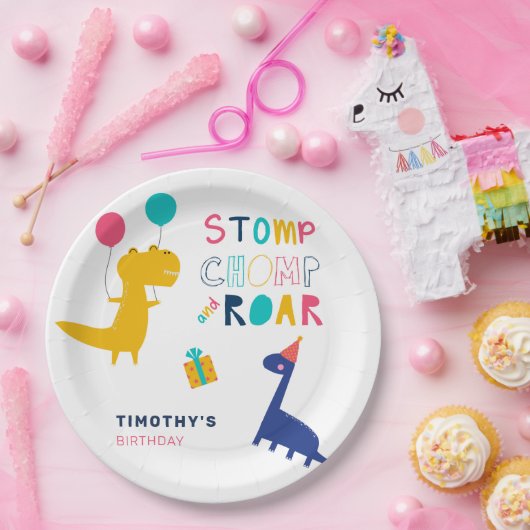 ストーピング感謝してい用の可愛い恐竜誕生日 ペーパープレート (パーティー)