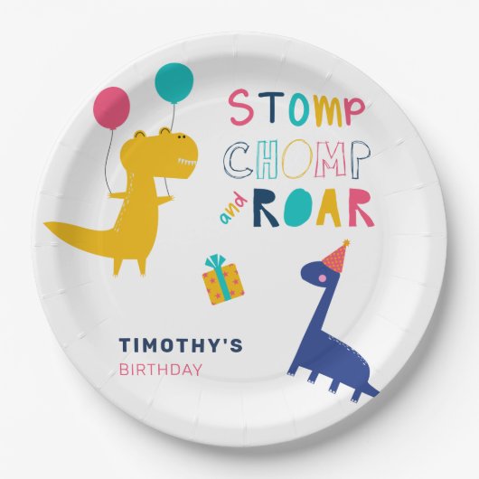 ストーピング感謝してい用の可愛い恐竜誕生日 ペーパープレート (正面)