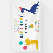 ストーピング感謝してい用の可愛い恐竜誕生日 横断幕 (縦)