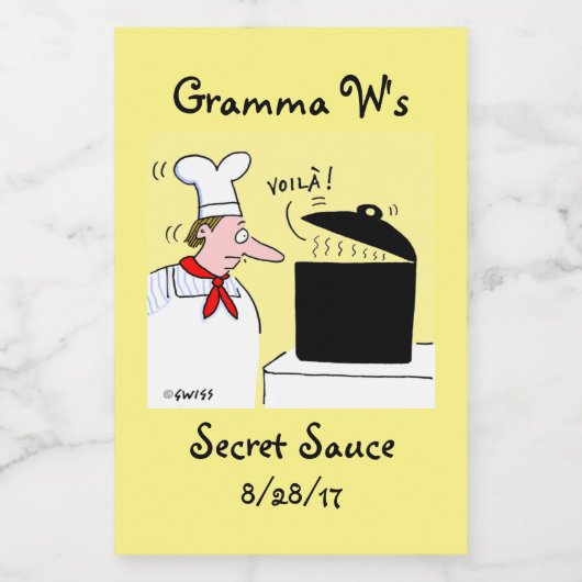 ストーブおもしろいにケトルを乗せたマンガシェフ フードラベル (シングルラベル)