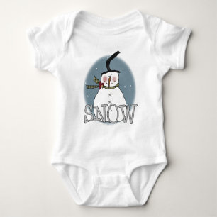 ストーブパイプハット雪だるまTシャツとギフト ベビーボディスーツ