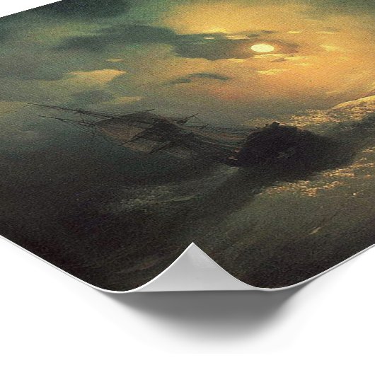 ストーミーシーアットナイトシースケープズ絵画ーズ ポスター (角)