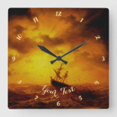 ストーミーシーサンセット自然ヴィンテージアートオフィスデコール スクエア壁時計 (正面)
