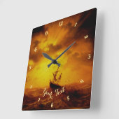 ストーミーシーサンセット自然ヴィンテージアートオフィスデコール スクエア壁時計 (傾斜)