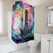 ストーミーシーズボートライトハウスムーン抽象芸術 シャワーカーテン (インサイチュ)