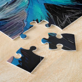 ストーミーシーズボートライトハウスムーン抽象芸術 ジグソーパズル (側面)