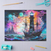 ストーミーシーズボートライトハウスムーン抽象芸術 薄葉紙 (クラフト)