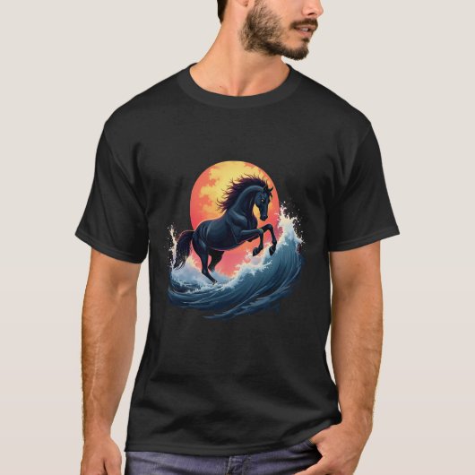ストーミーホースアットサンセット – 抽象芸術アート Tシャツ (正面)