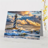 ストーミー波とドラマチックなライトハウスシースケープ カード (黄色い花)