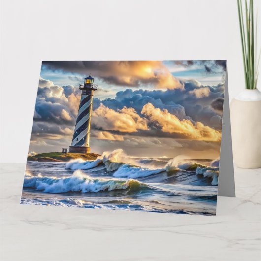 ストーミー波とドラマチックなライトハウスシースケープ カード (正面)