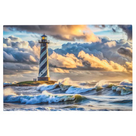 ストーミー波とドラマチックなライトハウスシースケープ メタルプリント
