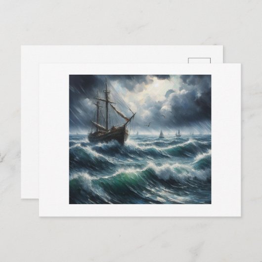 ストーミー海のボートポストカード ポストカード (正面/裏面)