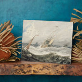 ストーミー海のボート(上部にグラファイトの上にw/c フォトプラーク (側面)