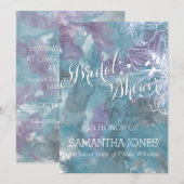 ストーム ブルー ウォーターカラー ハイビスカス ウェディング 招待状 (正面/裏面)