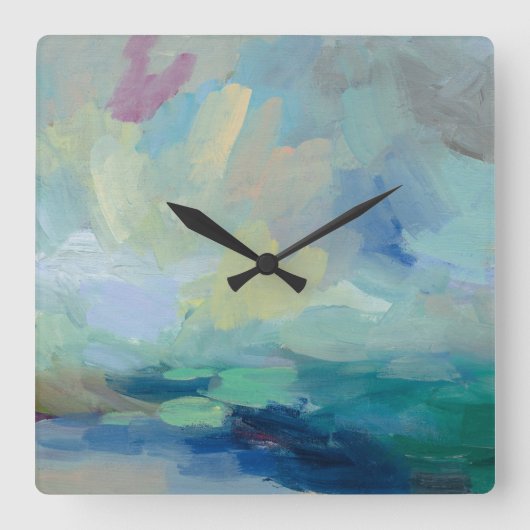 ストームI抽象芸術プリント |シルビア・ヴァシレバ スクエア壁時計 (正面)