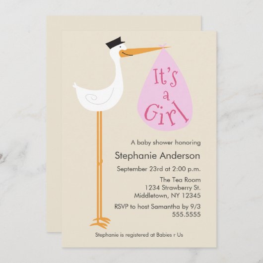 ストーモダンクベビーシャワー招待状-ガール 招待状 (正面/裏面)