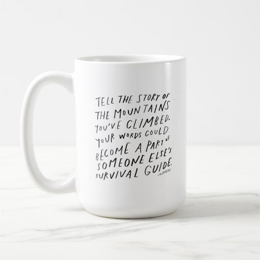 ストーリーを伝える – 感動的引用文作家の贈り物 コーヒーマグカップ (左)