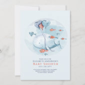 ストーリータイム海ライフベイビーシャワーブルーホエールインヴィータ 招待状 (正面)