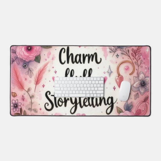 ストーリーテリングピンクチャームフラフガーリーライター デスクマット (キーボード&マウス)