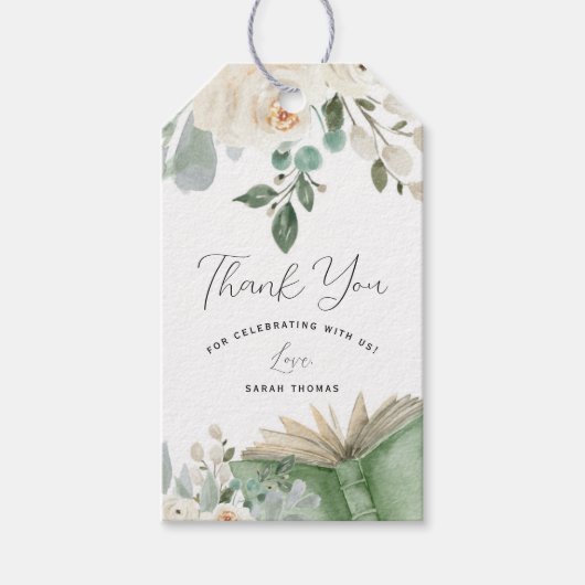 ストーリーブックをテーマにした新しいチャプター赤ちゃんシャワー ギフトタグ (正面)