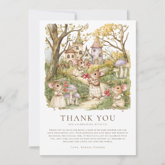 ストーリーブックアニマルズウォーター色ベビーシャワー サンキューカード (正面)