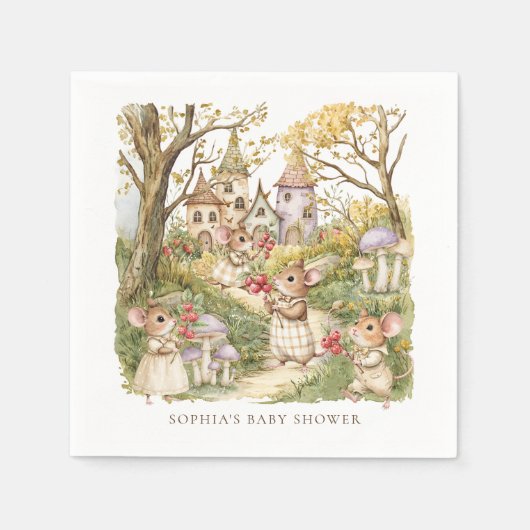 ストーリーブックアニマルズウォーター色ベビーシャワー スタンダードカクテルナプキン (正面)