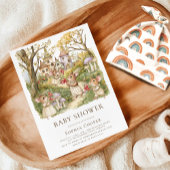 ストーリーブックアニマルズウォーター色ベビーシャワー 招待状