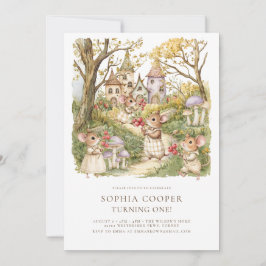 ストーリーブックアニマルズウォーター色1st誕生日 招待状