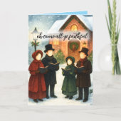 ストーリーブックイラストレーションフェイスレスクリスマスキャロラー シーズンカード (正面)