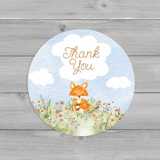 ストーリーブックウッドランドキツネベビーシャワーありがとう ラウンドシール