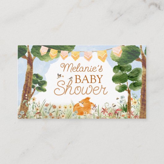 ストーリーブックウッドランドキツネベビーシャワー表示シャワー エンクロージャーカード (裏面)