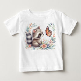 ストーリーブックウッドランドベビーアライグマとバタフライ ベビーTシャツ