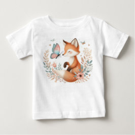 ストーリーブックウッドランドベビーキツネと蝶 ベビーTシャツ