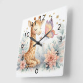 ストーリーブックウッドランドベビーズキリン・バタフライ スクエア壁時計 (傾斜)