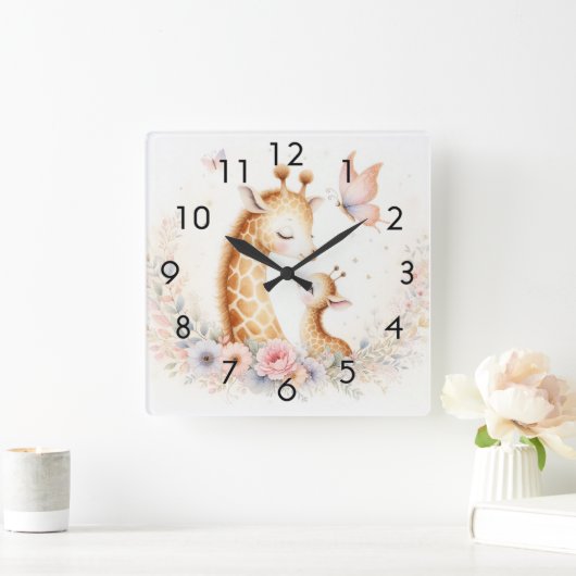 ストーリーブックウッドランドベビーズキリン&ベビー スクエア壁時計 (ホーム)