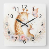ストーリーブックウッドランドベビーズキリン&ベビー スクエア壁時計 (正面)